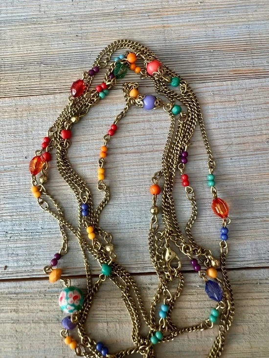 2pc Necklace Set Teal Beaded Long, Multicolor Double Strand, Boho Festival - Picture 14 of 16